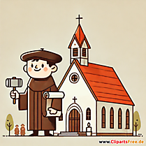 Martin Luther neben einer Kirche Clipart zur Reformation