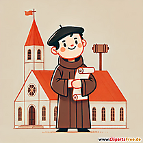 Martin Luther neben Kirche - Bilder zur Reformation