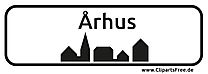 Ortsschild Århus Stadt in Dänemark zum Drucken