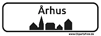 Ortsschild Århus Stadt in Dänemark zum Drucken