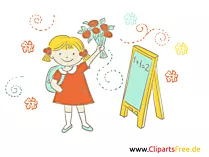 Bilder Schule Clipart - Mädchen mit Blumenstrauss