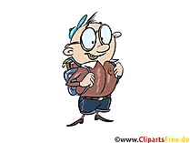 Clipart Schüler mit Rucksach deht in die Schule