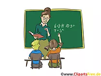 Clipart Schule, Lehrerin, Schüler, Schultafel grün, Unterricht