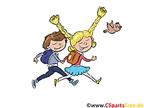 Fröhliche Schüler, Kinder gehen in die Schule Clipart, Bild, Cartoon, Comic