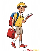 Schoolboy goes to school with backpack and book clipart free