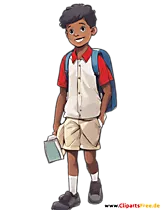 Nwa akwụkwọ na-amụmụ ọnụ ọchị, nwa nwoke nwere obere akpa azụ na isiokwu ụlọ akwụkwọ