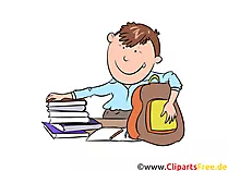 Schüler und Bücher, Rucksack Clipart, Illustration, Bild