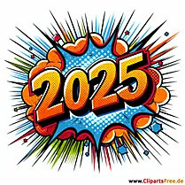 Afbeelding in komische stijl uit 2025 voor oudejaarsavond