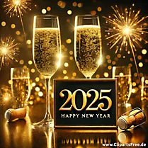 2025 oudejaarsfeestwenskaart met champagneglazen