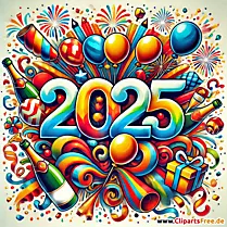 Cartoon afbeelding voor oudejaarsavond 2025