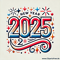 Szczęśliwego Nowego Roku 2025 - clipart w stylu retro