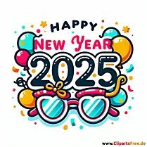 Gelukkig Nieuwjaar 2025 illustratie in cartoon-stijl - Oudejaarsavondafbeeldingen