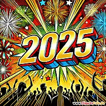 Gelukkig Nieuwjaar 2025 illustratie in komische stijl