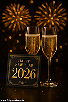 2026 Glückwunschkarte zum Neujahr mit zwei Gläser Sekt