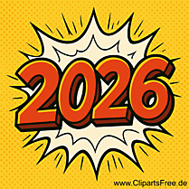 2026 Grußkarte zum Neujahr im Comicstil