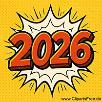 2026 Grußkarte zum Neujahr im Comicstil
