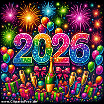 Frohes Neues Jahr 2026 bunte Illustration