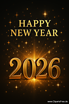 Grußkarte zum Neujahr 2026 mit goldenen Zahlen und Buchstaben