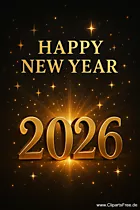 Grußkarte zum Neujahr 2026 mit goldenen Zahlen und Buchstaben