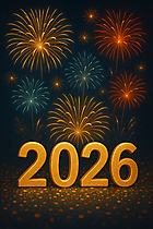 Happy New Year mit goldenen 3D-Zahlen 2026