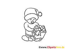 Baby Ausmalbild in Santa Claus Muetze