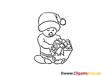 Baby Ausmalbild in Santa Claus Muetze
