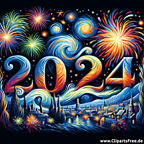 2024 bunte Illustration zum Neujahr