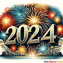 Feuerwerke und Zahl 2024 zum Silvester Clipart