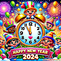 Frohes Neues Jahr 2024 bunte Illustration