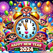 Frohes Neues Jahr 2024 bunte Illustration