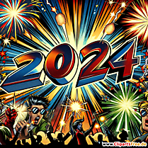 Frohes Neues Jahr 2024 Clipart in Comicstil