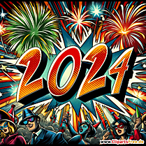 Frohes Neues Jahr 2024 Comic Bild