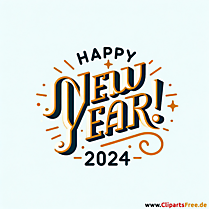 Happy New Year 2024 - Clip Art in Retrostil