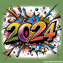 Happy New Year 2024 Illustration im Comicstil