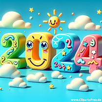 Illustration 2024 mit 3D Zahlen zum Silvester