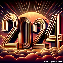 Jahr 2024 Zahlen in Gold - Clipart zum Silvester