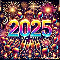 Feuerwerke und Zahl 2025 zum Silvester Clip-Art