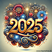 Feuerwerke und Zahl 2025 zum Silvester Clipart