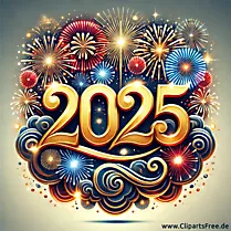 Feuerwerke und Zahl 2025 zum Silvester Clipart