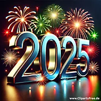 Frohes Neues Jahr 2025 Illustration mit Feuerwerken und Zahlen