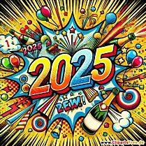 Happy New Year 2025 Comic Clip Art