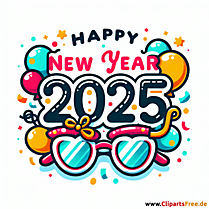 Happy New Year 2025 Illustration im Cartoonstil - Bilder zum Silvester