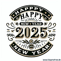 Happy New Year 2025 Vintage Clipart - Bilder zum Silvester