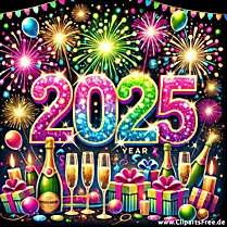 Neujahr 2025 Clipart mit buntenFeuerwerken