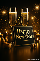 Gläser mit Sekt mit Schriftzug 'Happy New Year'