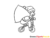 Santa Claus am Fahrrad Bild zum Ausmalen