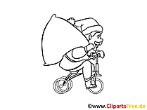 Santa Claus am Fahrrad Bild zum Ausmalen
