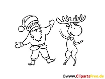 Santa und Elch Ausmalbild zum Ausmalen