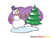 Снежен човек, ела, зима, снежна картина, картинки, изображение, карикатура