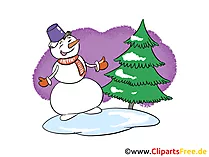 Schneemann, Tannenbaum, Winter, Schnee  Bild, Clip Art, Image, Cartoon